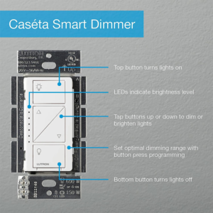 Lutron Caseta Wireless Smart Lighting Dimmer Switch for Wall and Ceiling Lights, PD-6WCL-WH